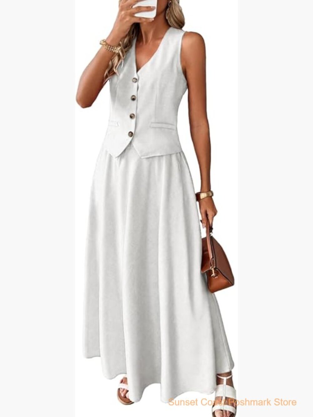 Linen Two Piece Set Vest Top Maxi Skirt Summer Outfit